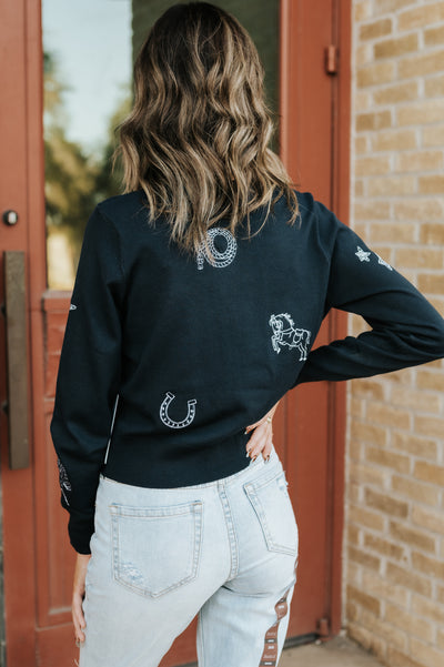 Navy Embroidered Detail Cardigan