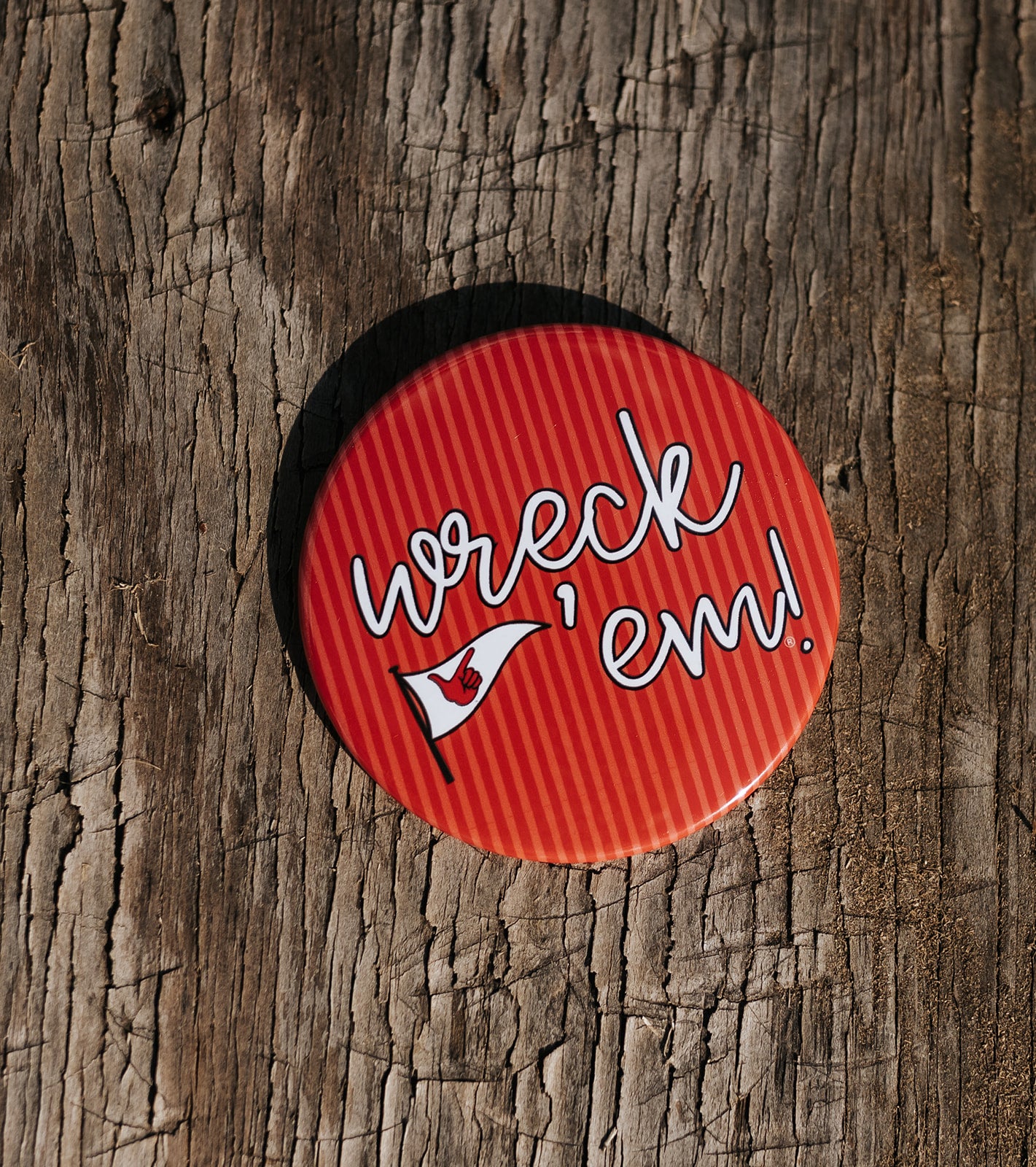 Two Tone Red Pinstripe Wreck 'Em Button 1059