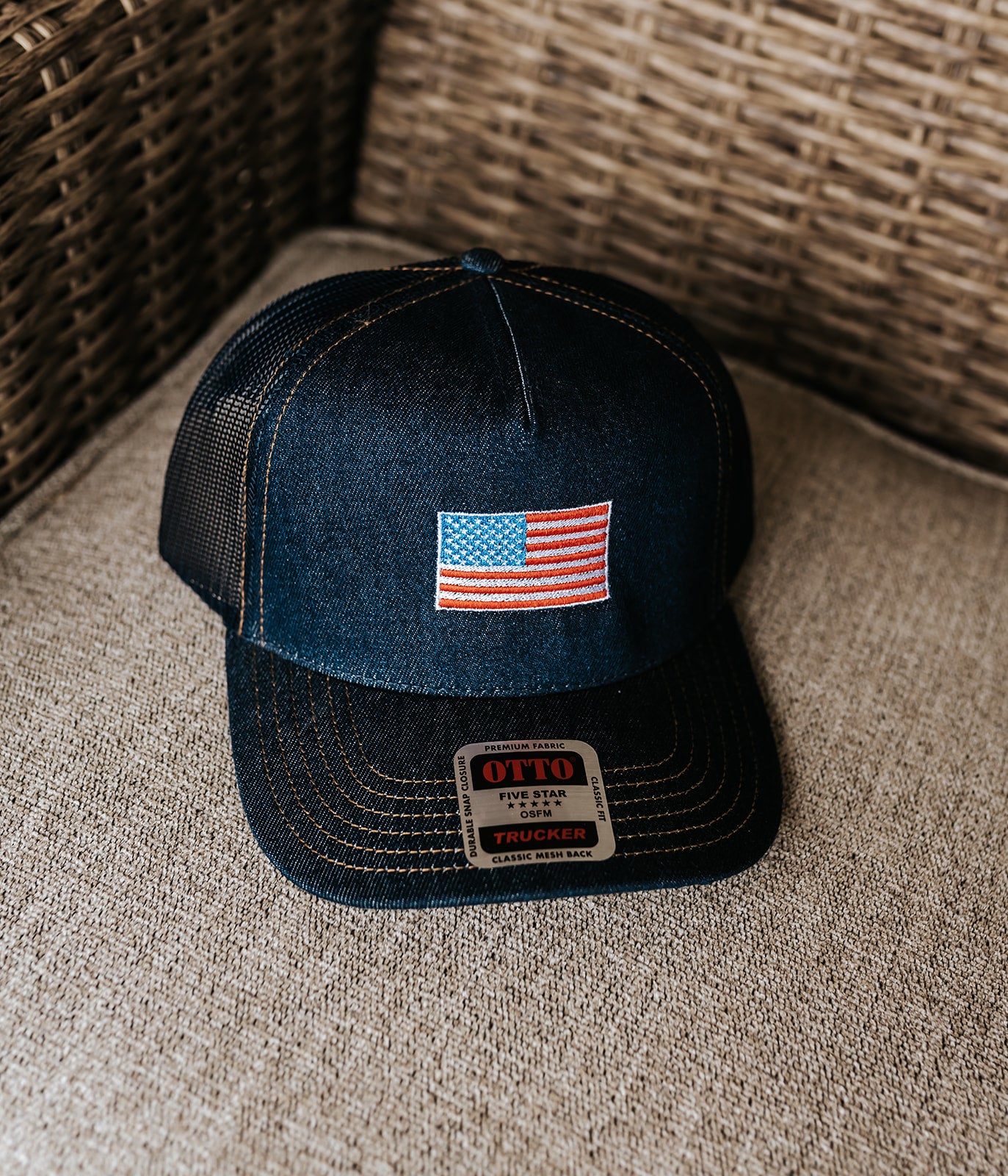 Denim USA Flag Embroidered Hat