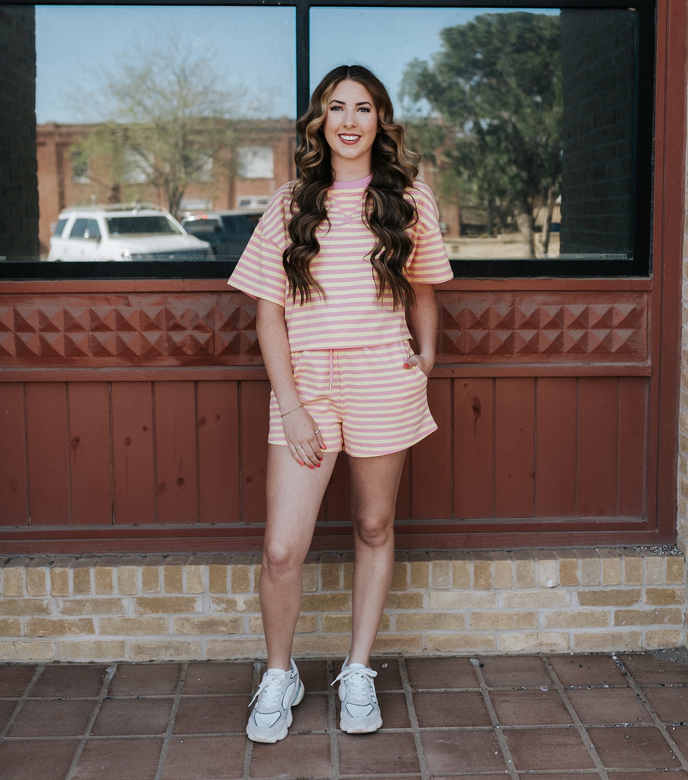 Pink Lemonade Terry Striped Shorts A3927