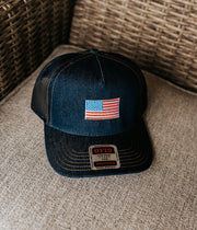 Denim USA Flag Embroidered Hat