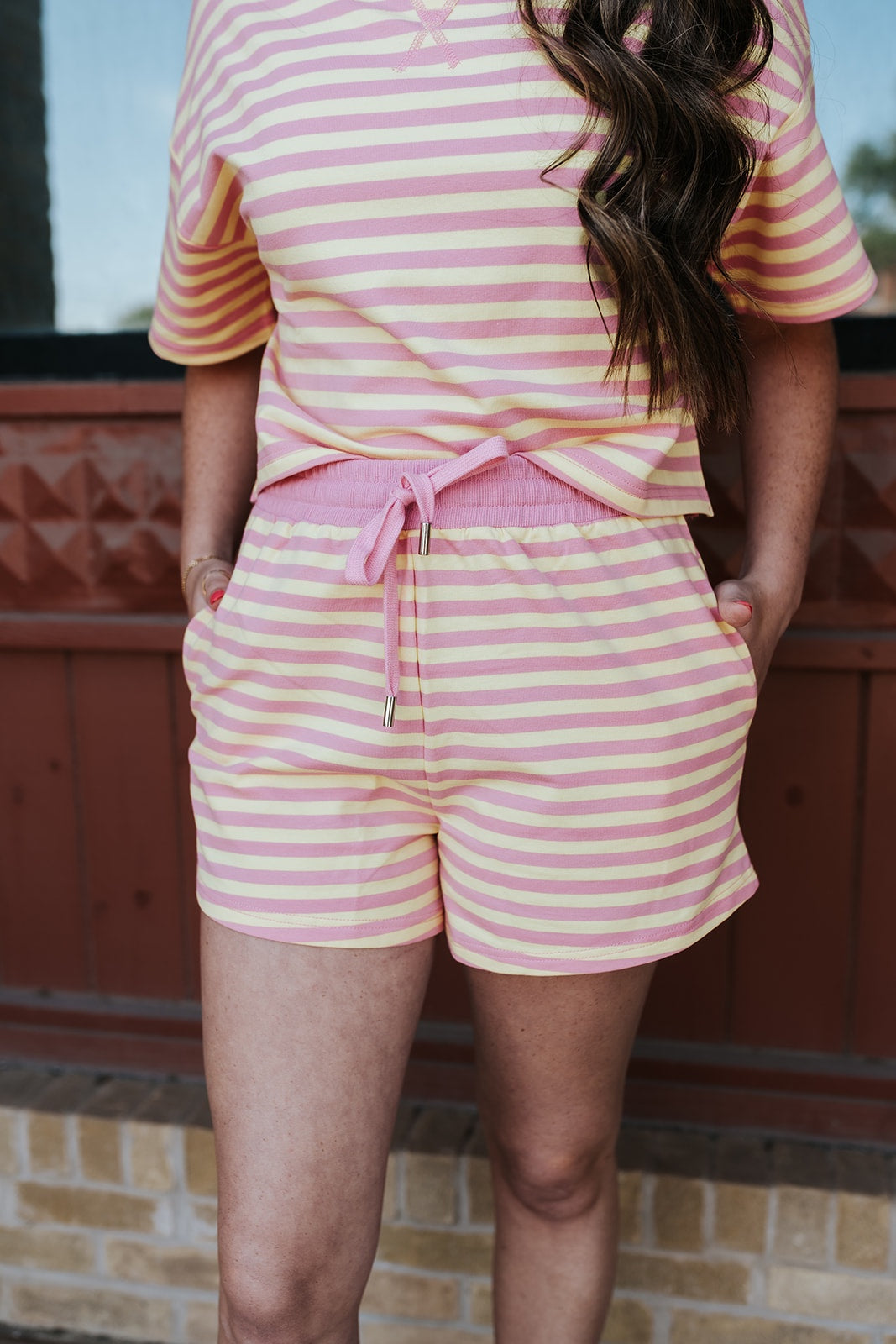 Pink Lemonade Terry Striped Shorts A3927