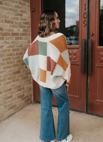 Color Block Crochet V Neck Cardigan MT40637