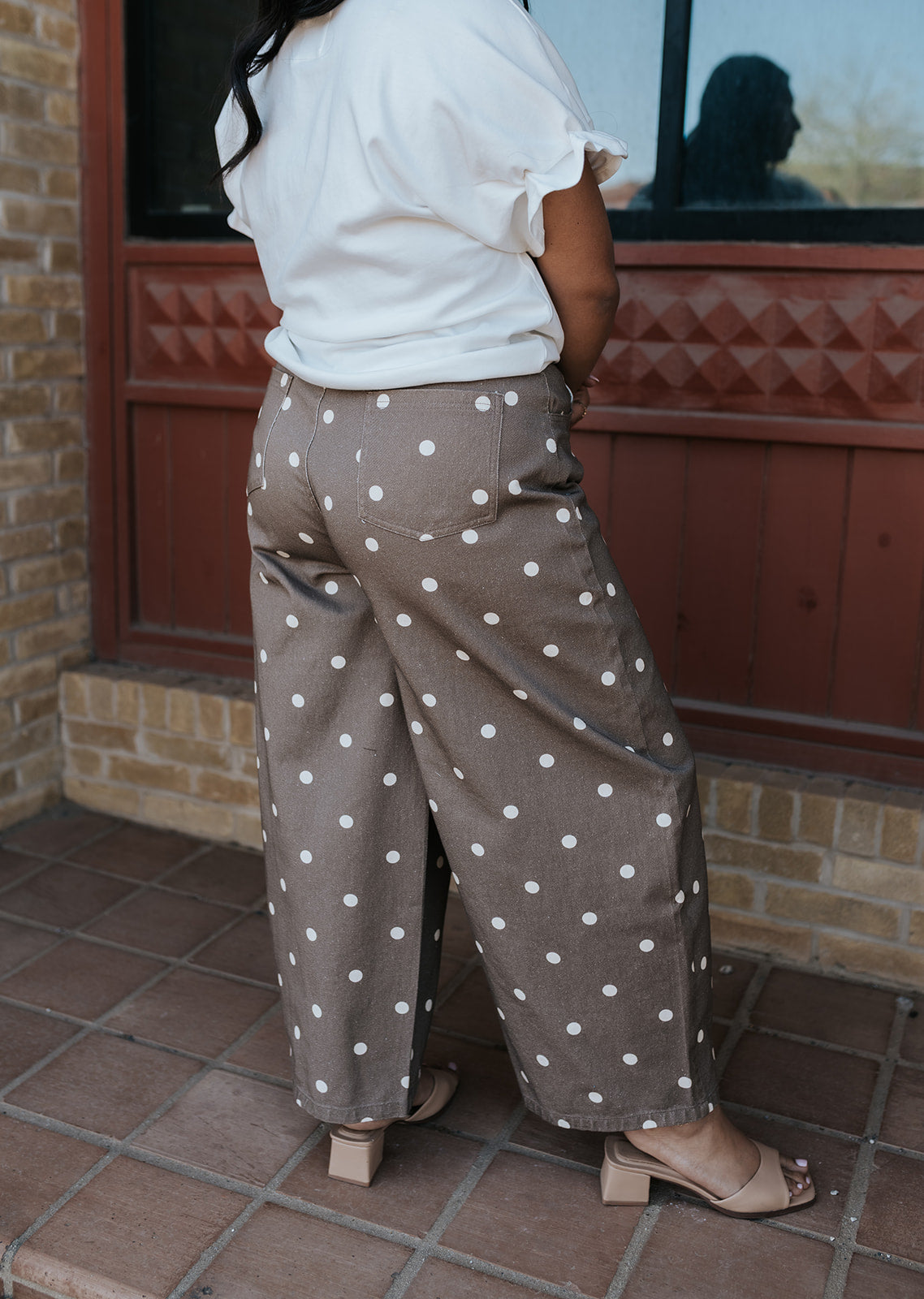 Brown Polka Dot Printed Wide Denim Pants IP200313-09