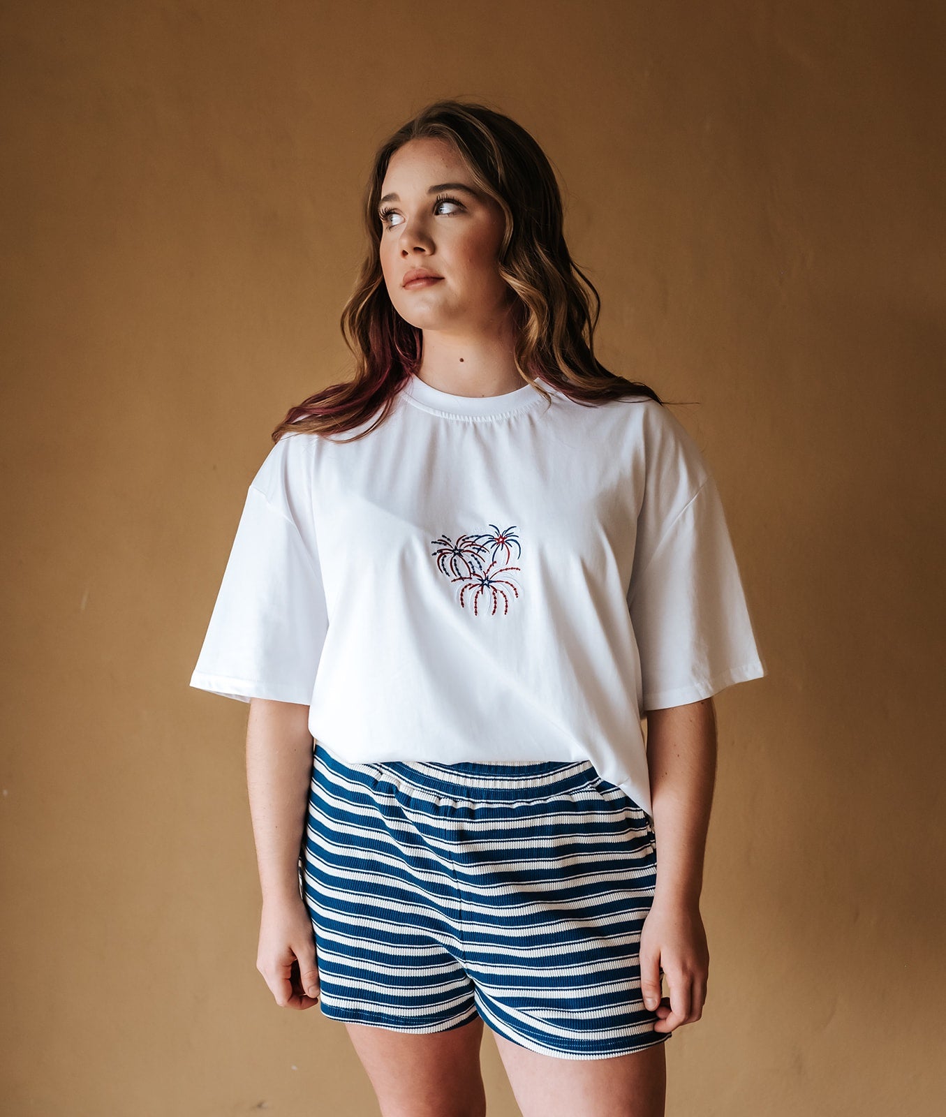 White Fireworks Embroidered Tee