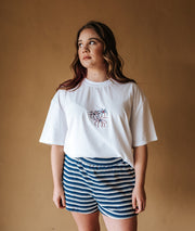 White Fireworks Embroidered Tee
