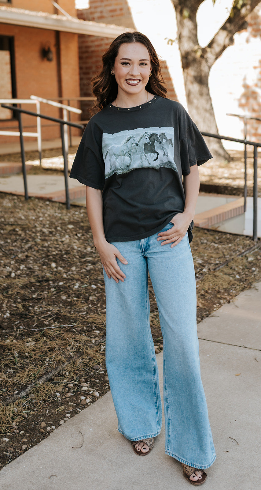 Vintage Black Galloping Horses Big Boy Tee