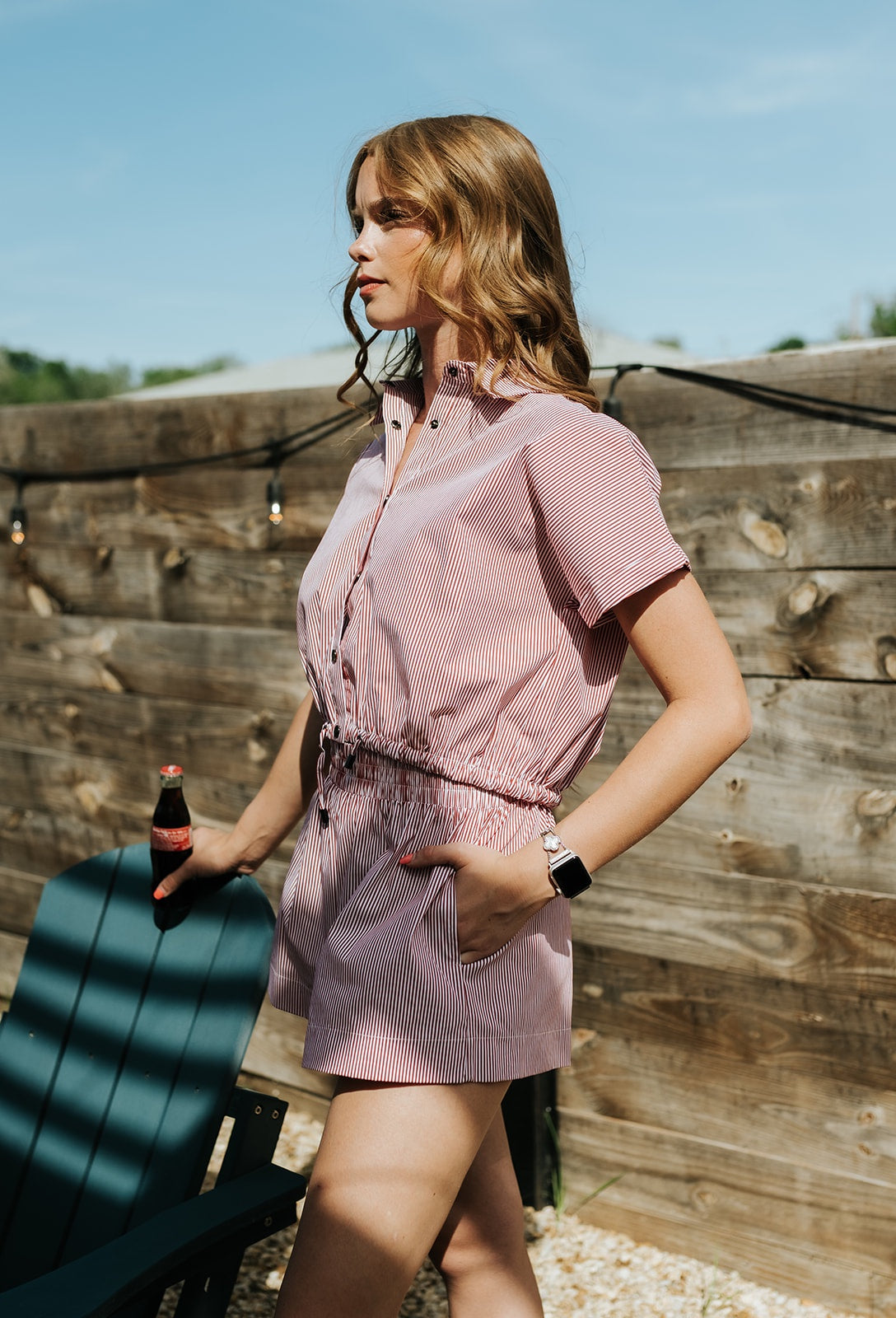 Red Stripe Smocked Shorts