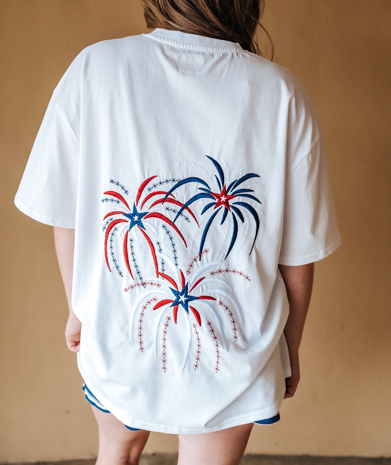White Fireworks Embroidered Tee