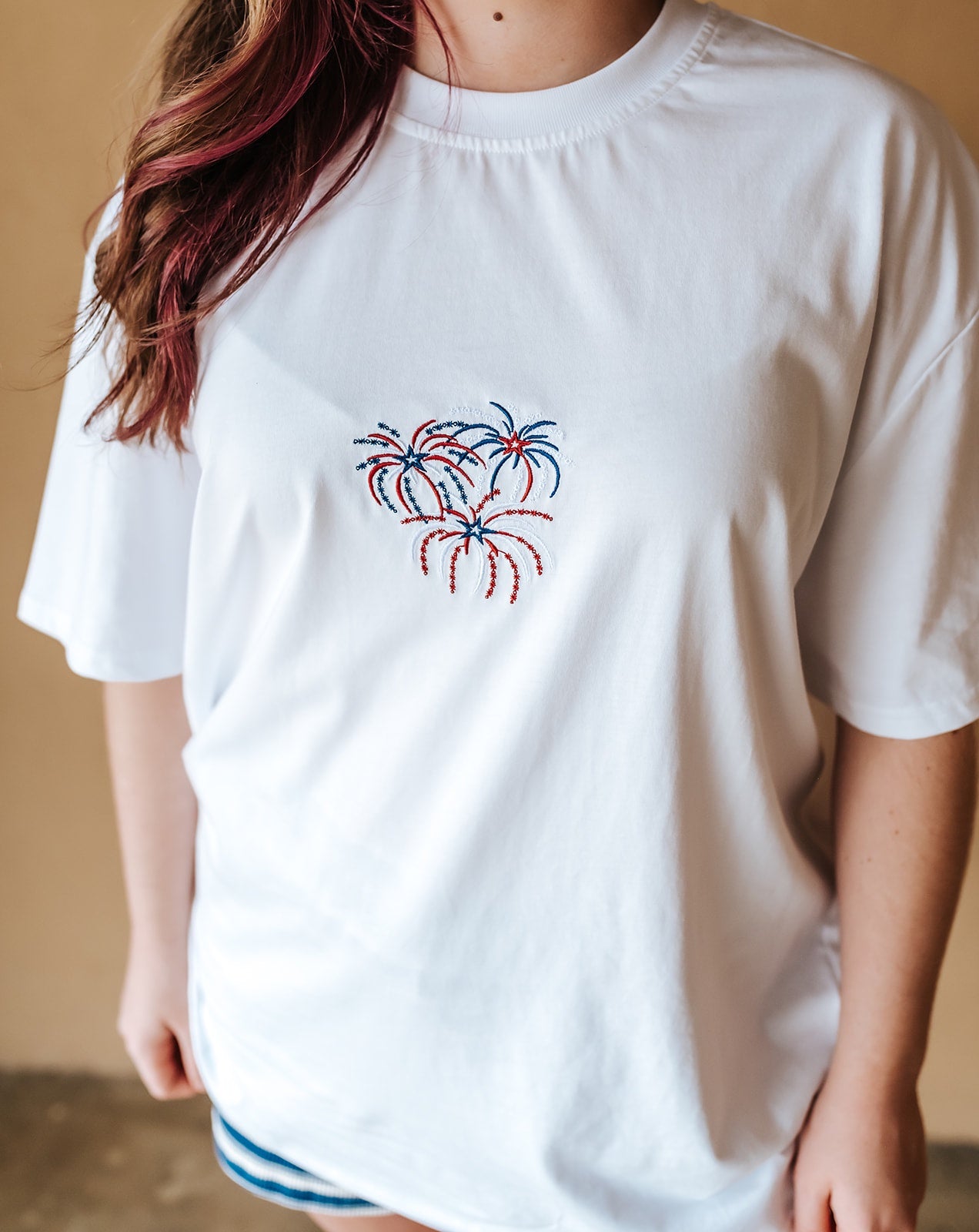 White Fireworks Embroidered Tee