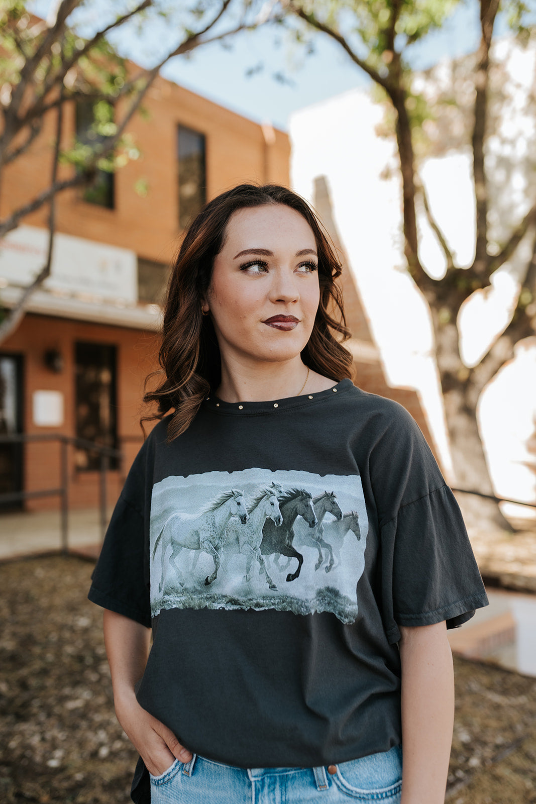 Vintage Black Galloping Horses Big Boy Tee