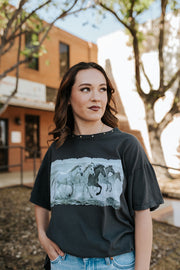 Vintage Black Galloping Horses Big Boy Tee