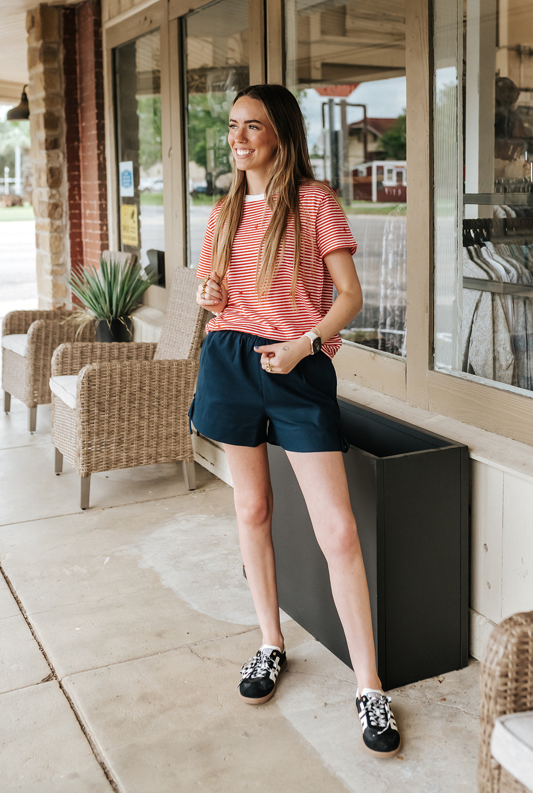 Navy Elastic Waist Tie Shorts BMP8296