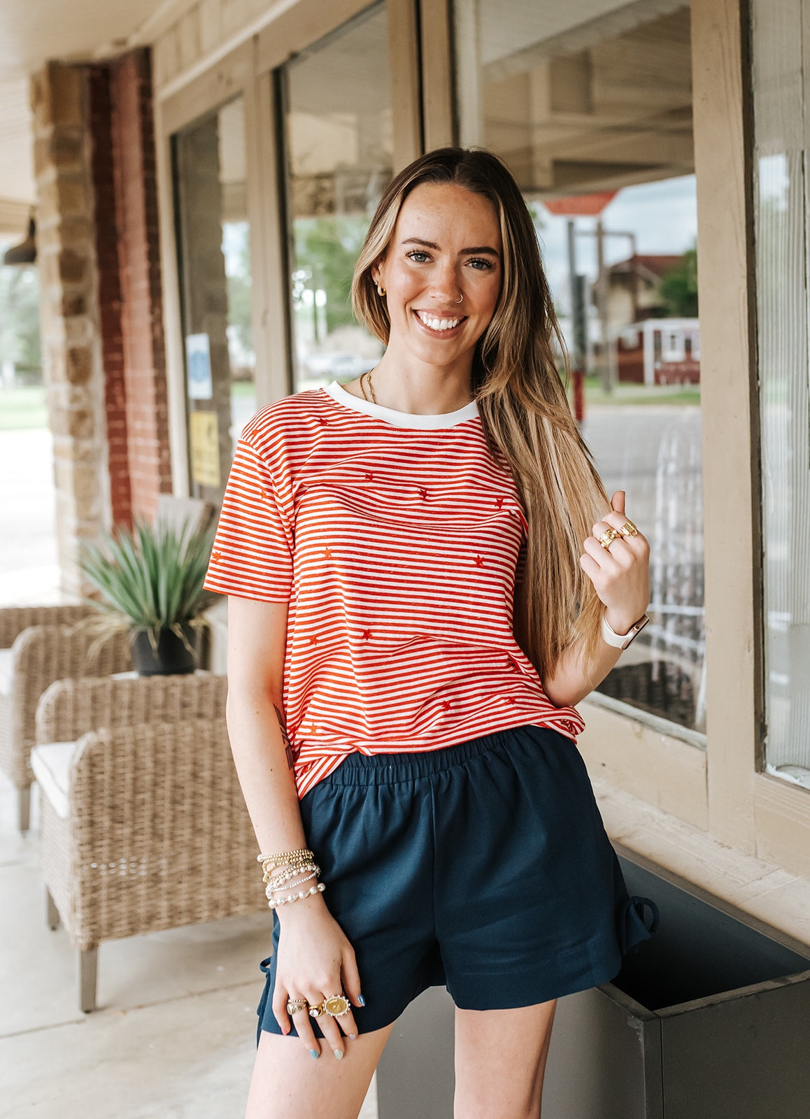Red/White Stripe T-Shirt with Star Embroidery JT8120-1