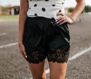 Black Satin Lace Elastic Shorts J3493P