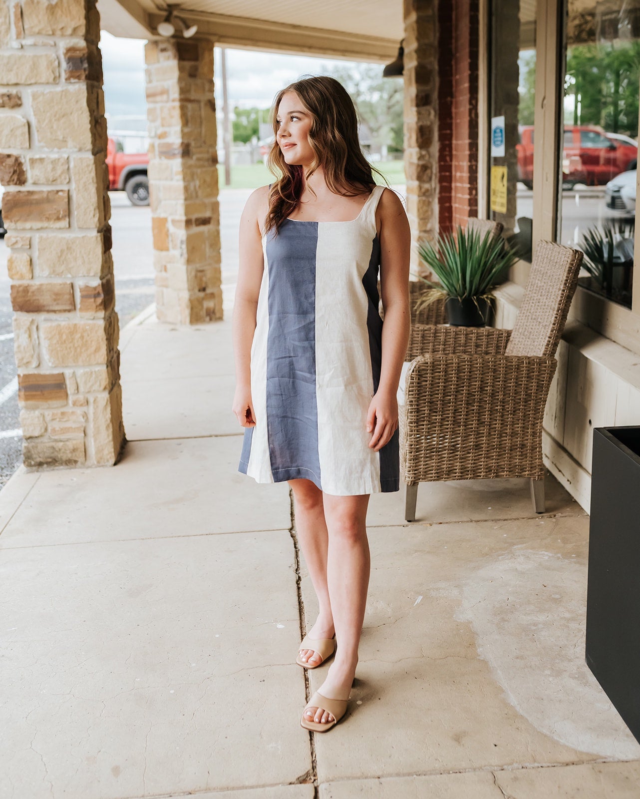 Slate/Navy/Oatmeal Color Block Mini Dress D3367