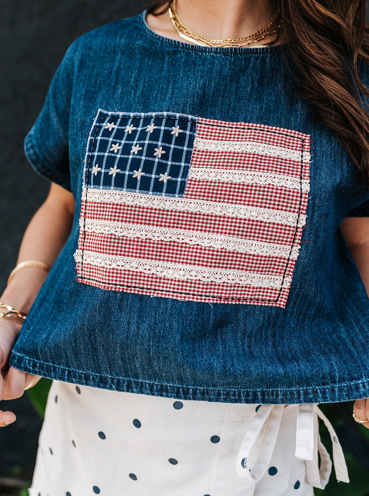 Indigo Blue Flag Patched Top T6928