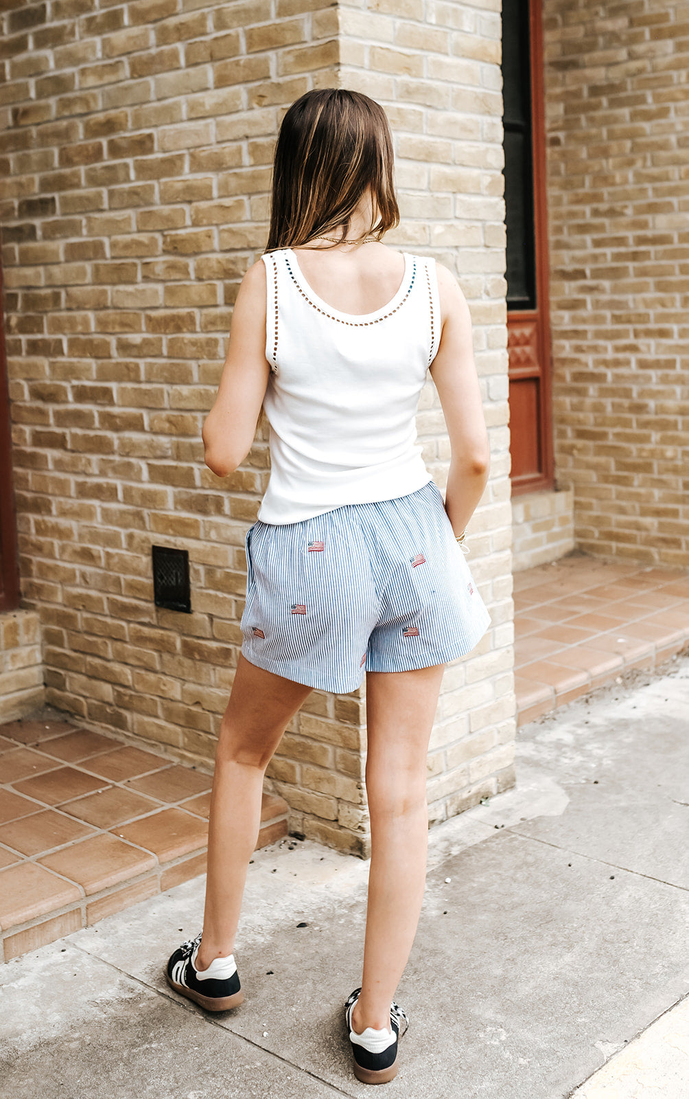 Navy/White Stripe Flag Embroidered Shorts JP8128