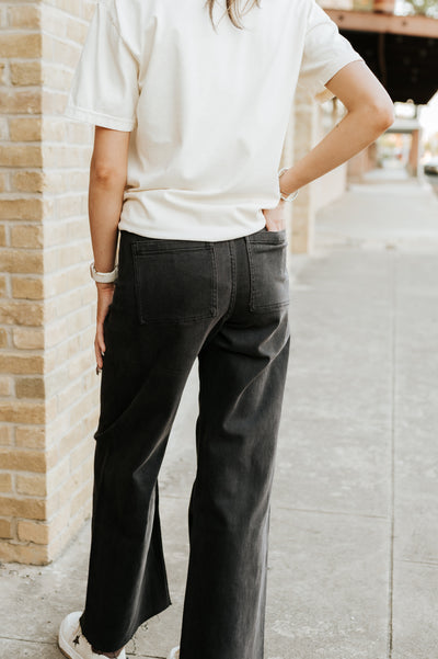 Washed Black Straight Wide Leg Pants MMP623