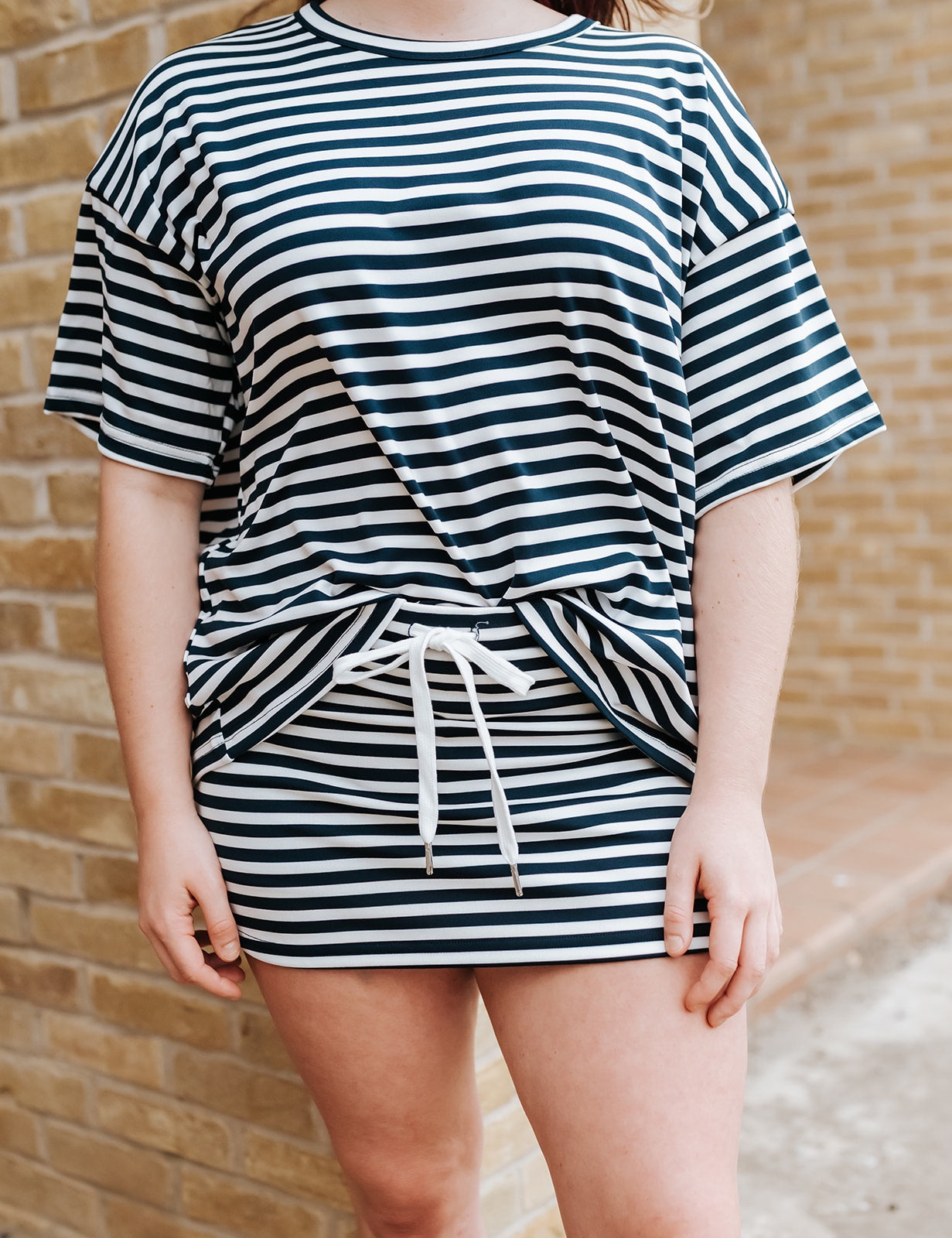 Navy/White Stripe Mid Rise Skort IS6335