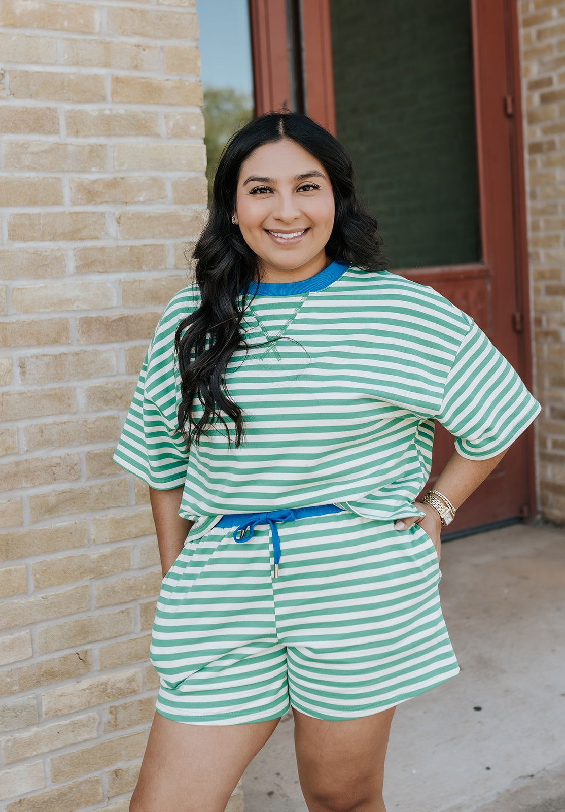 Green/Blue Terry SS Tee A3769