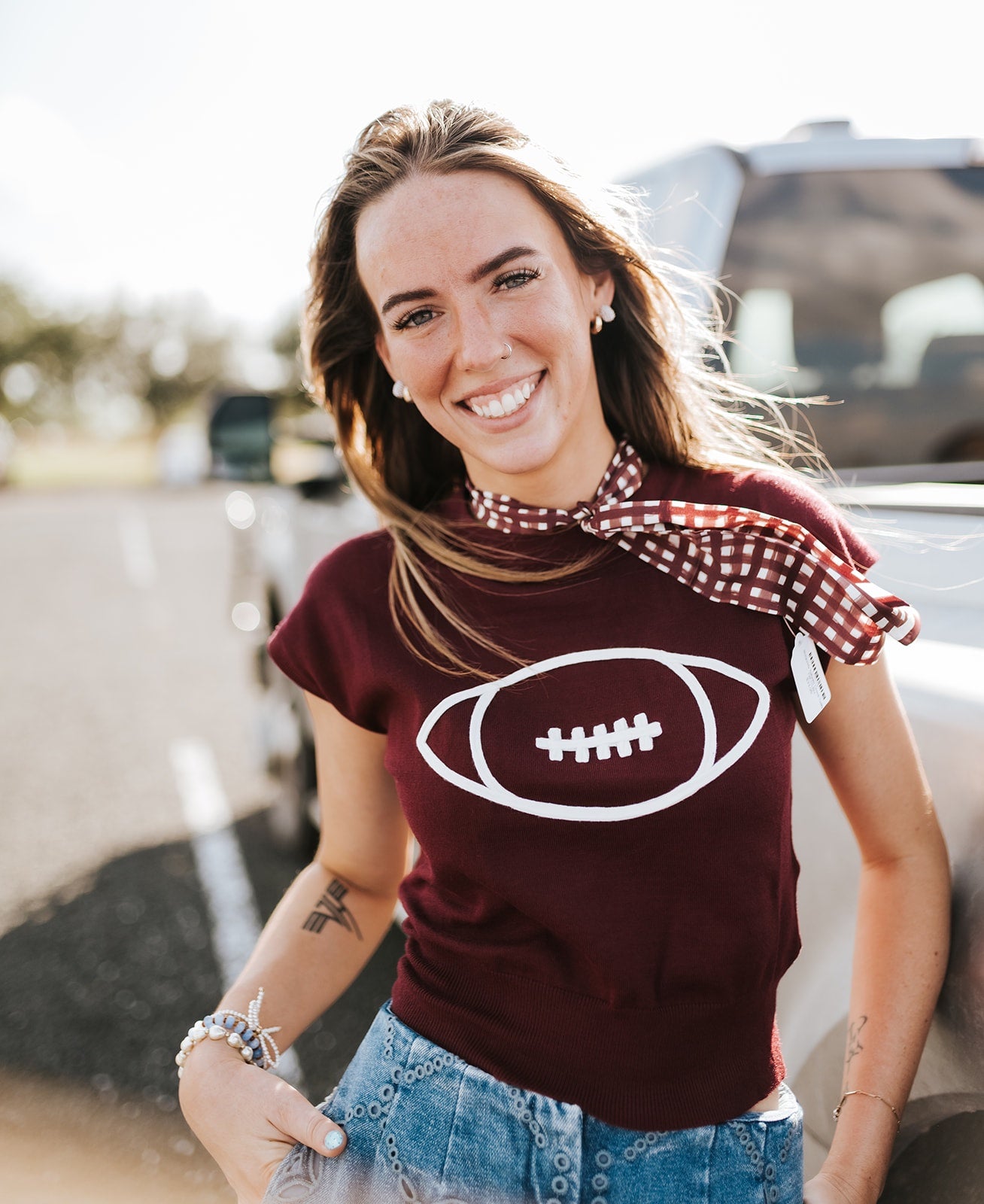 Maroon Football Outline Cap Sleeve Sweater CSW18024