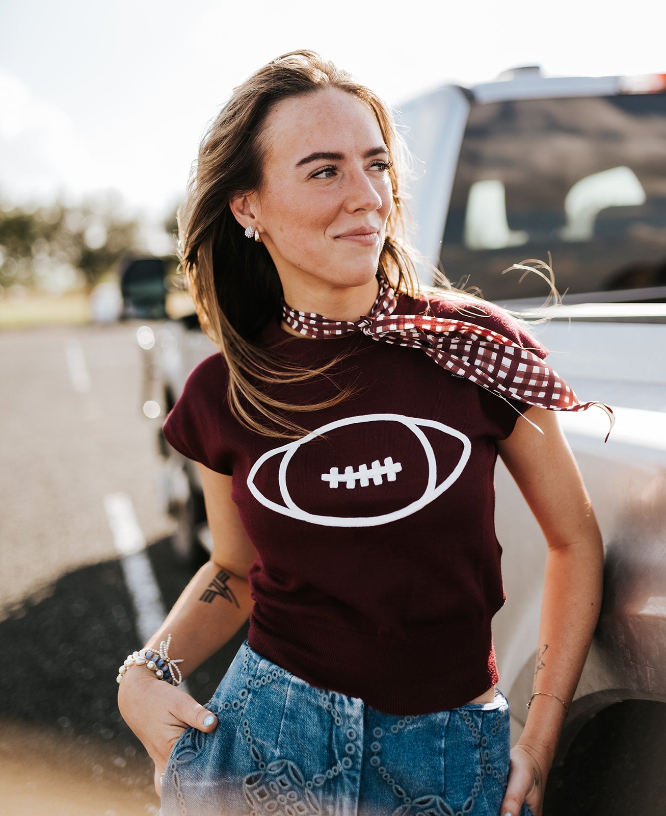 Maroon Football Outline Cap Sleeve Sweater CSW18024