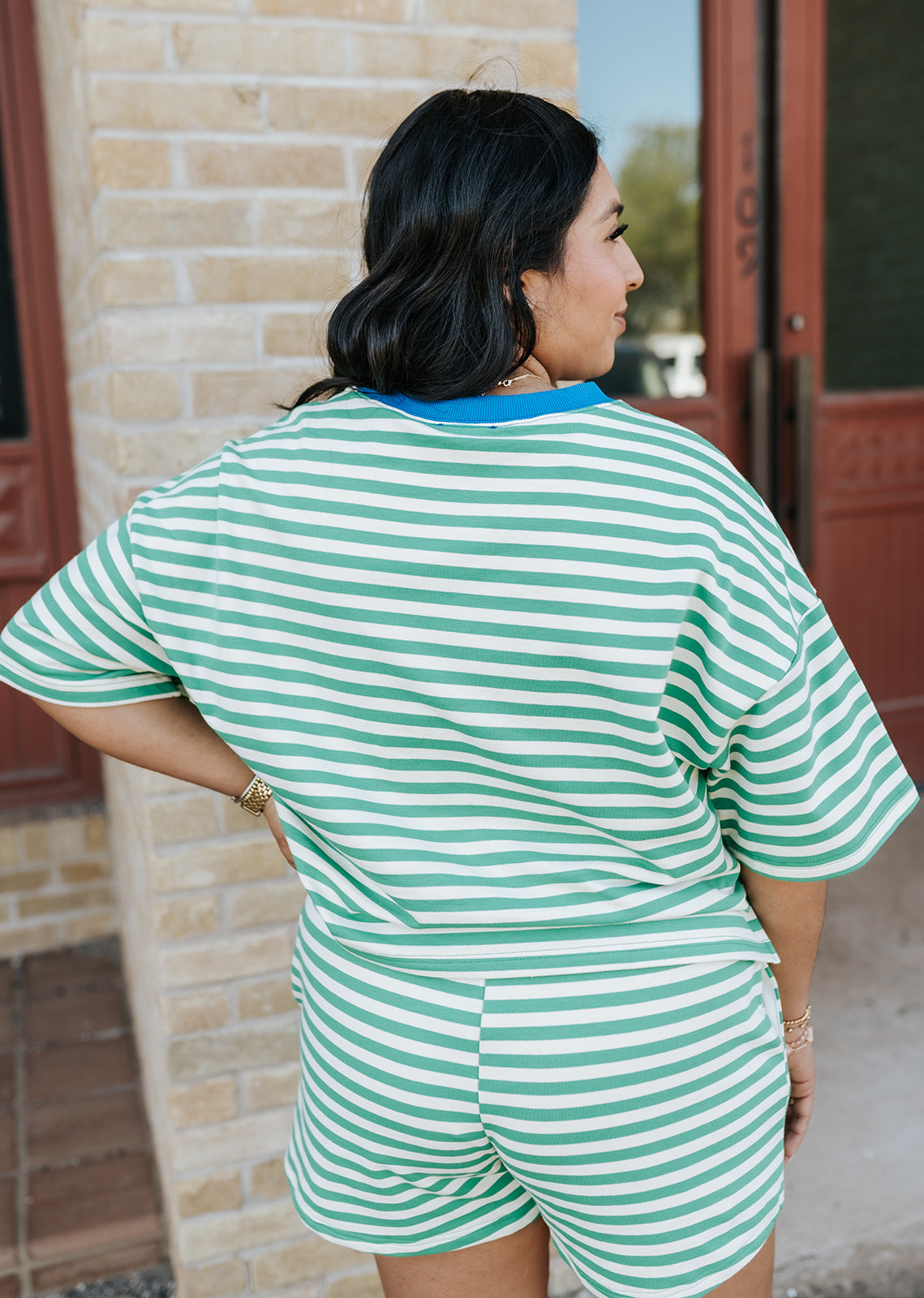 Green/Blue Terry SS Tee A3769