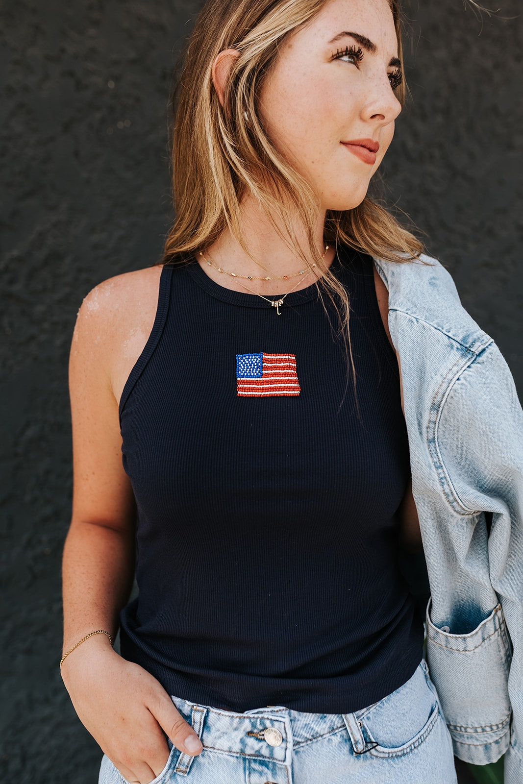 Navy USA Beads Tank Top MT21120