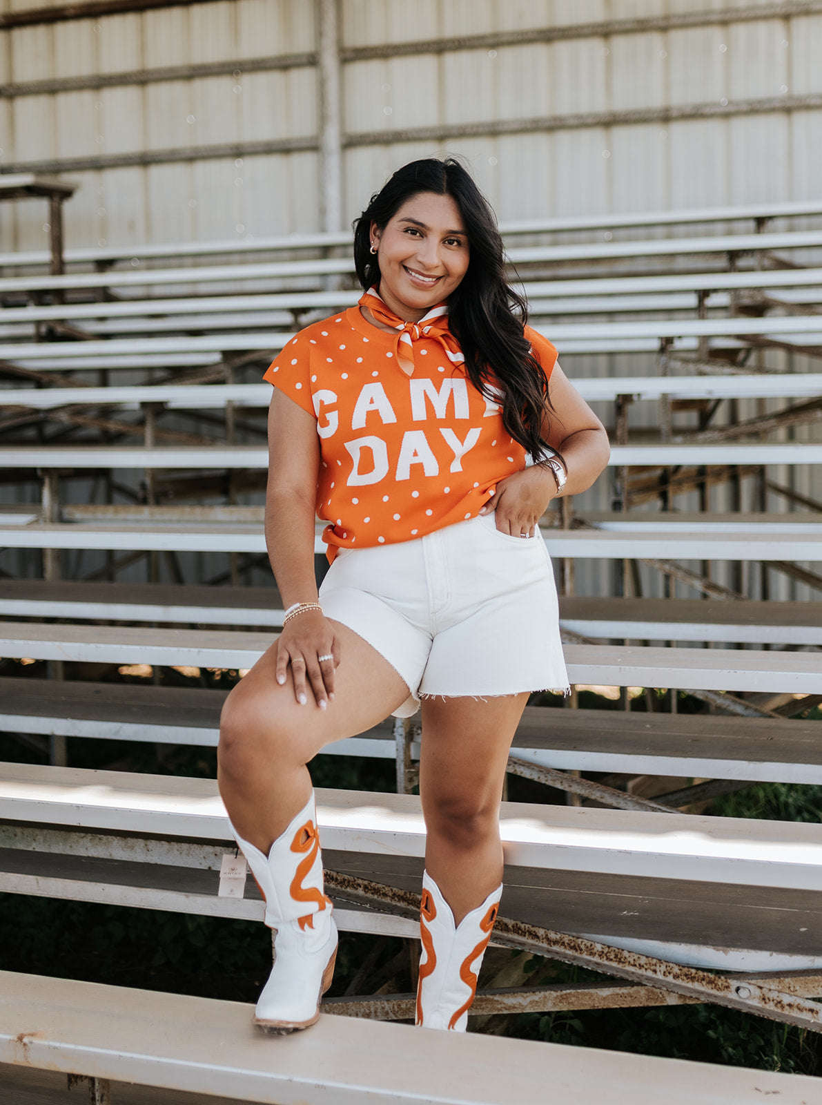 Orange Game Day Sleeveless Polka Dot Knit Top