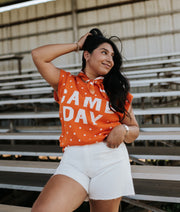 Orange Game Day Sleeveless Polka Dot Knit Top