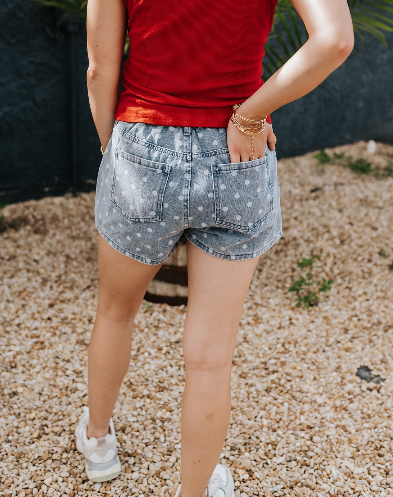 Denim/White Polka Dot High Waisted Shorts ZP1274