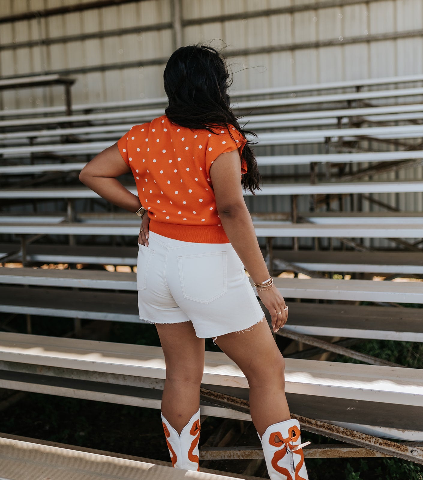 Orange Game Day Sleeveless Polka Dot Knit Top