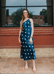 Navy/Cream Lace Polka Dot Midi Dress JD8157