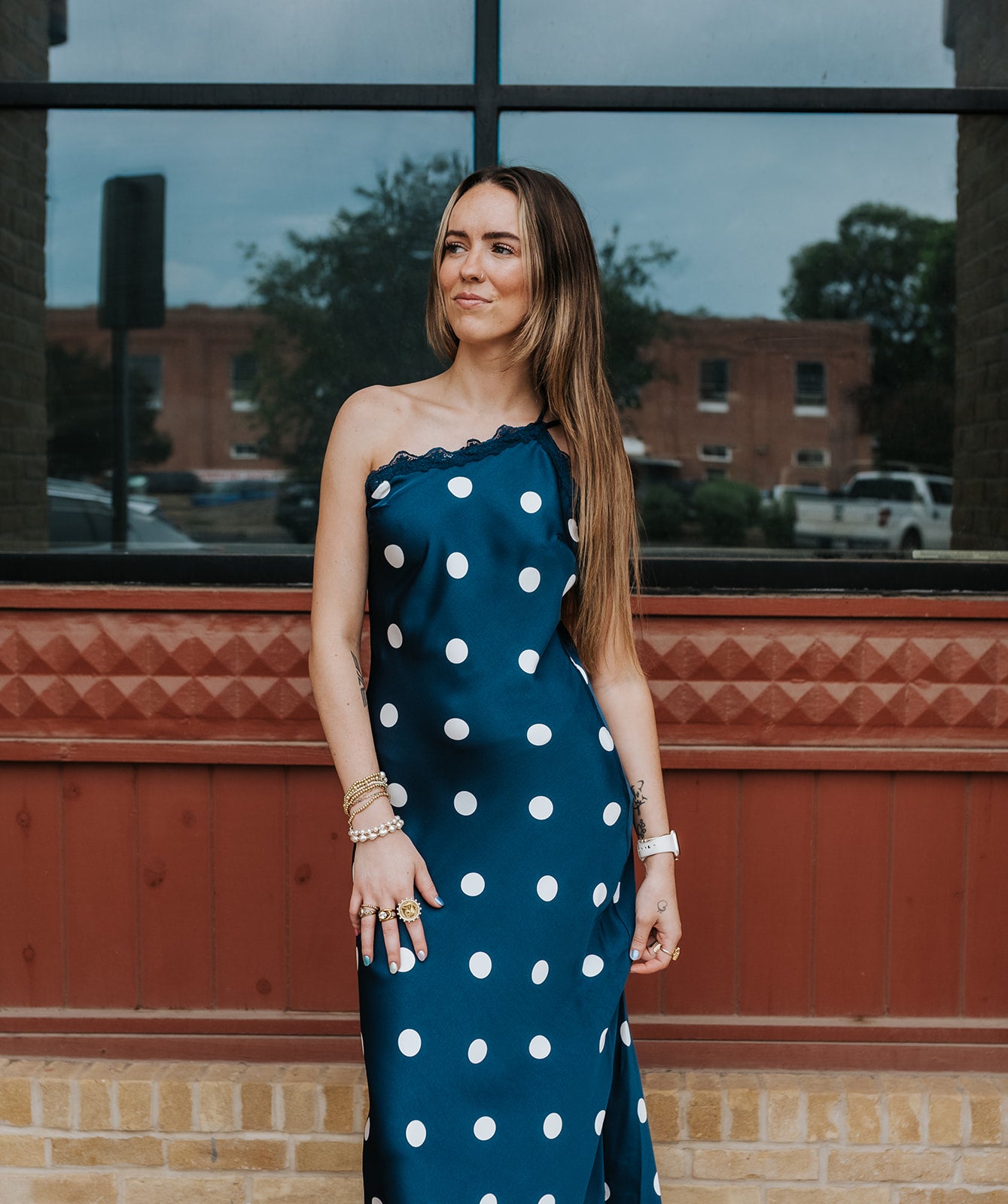 Navy/Cream Lace Polka Dot Midi Dress JD8157