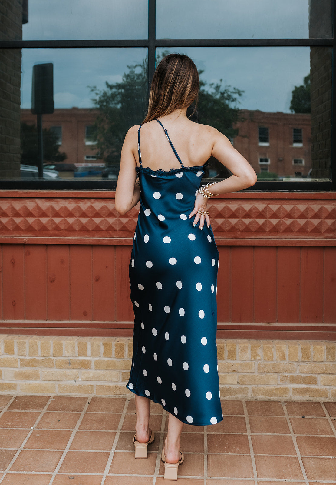 Navy/Cream Lace Polka Dot Midi Dress JD8157
