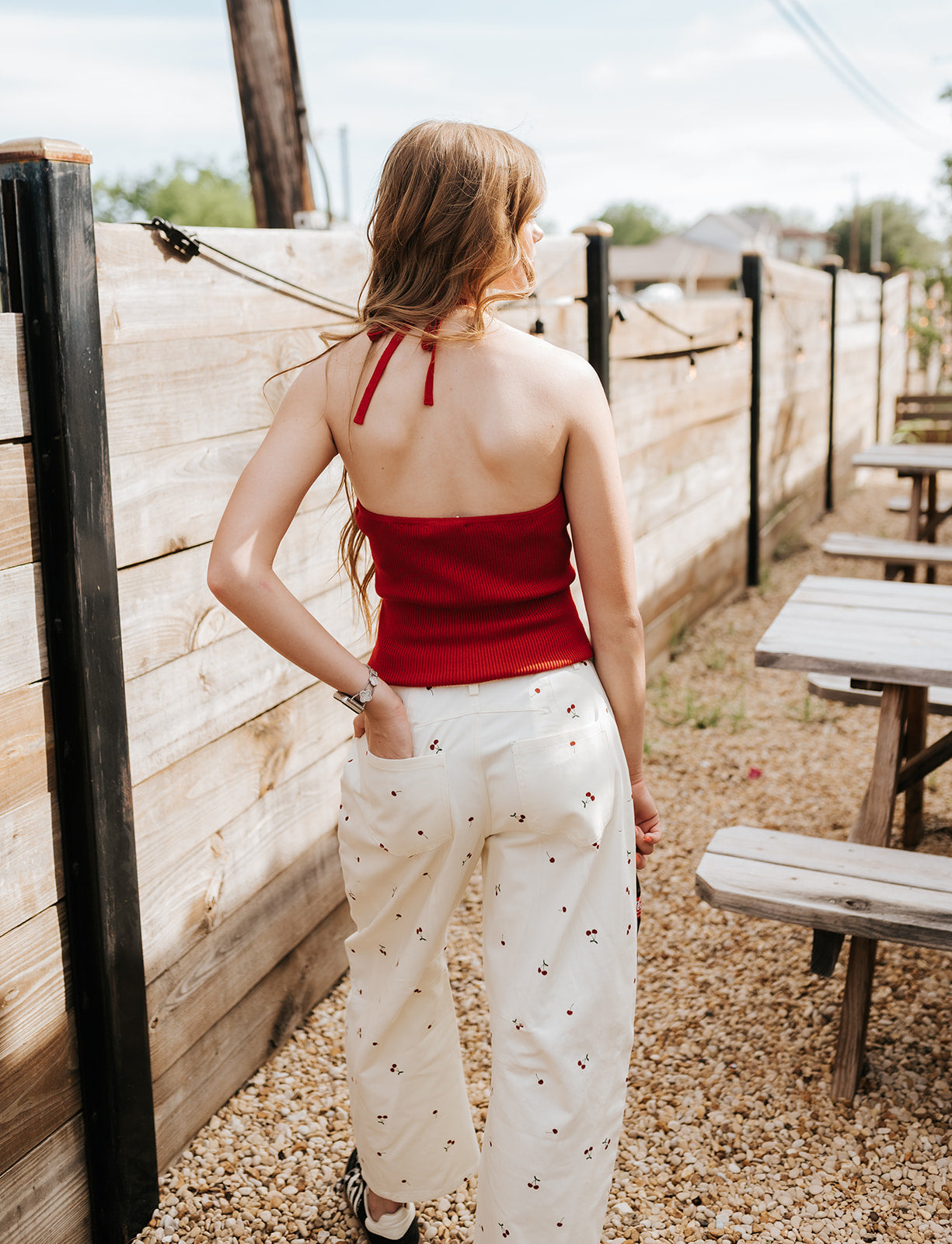Red Halter Neck Ribbed Top MWT21013