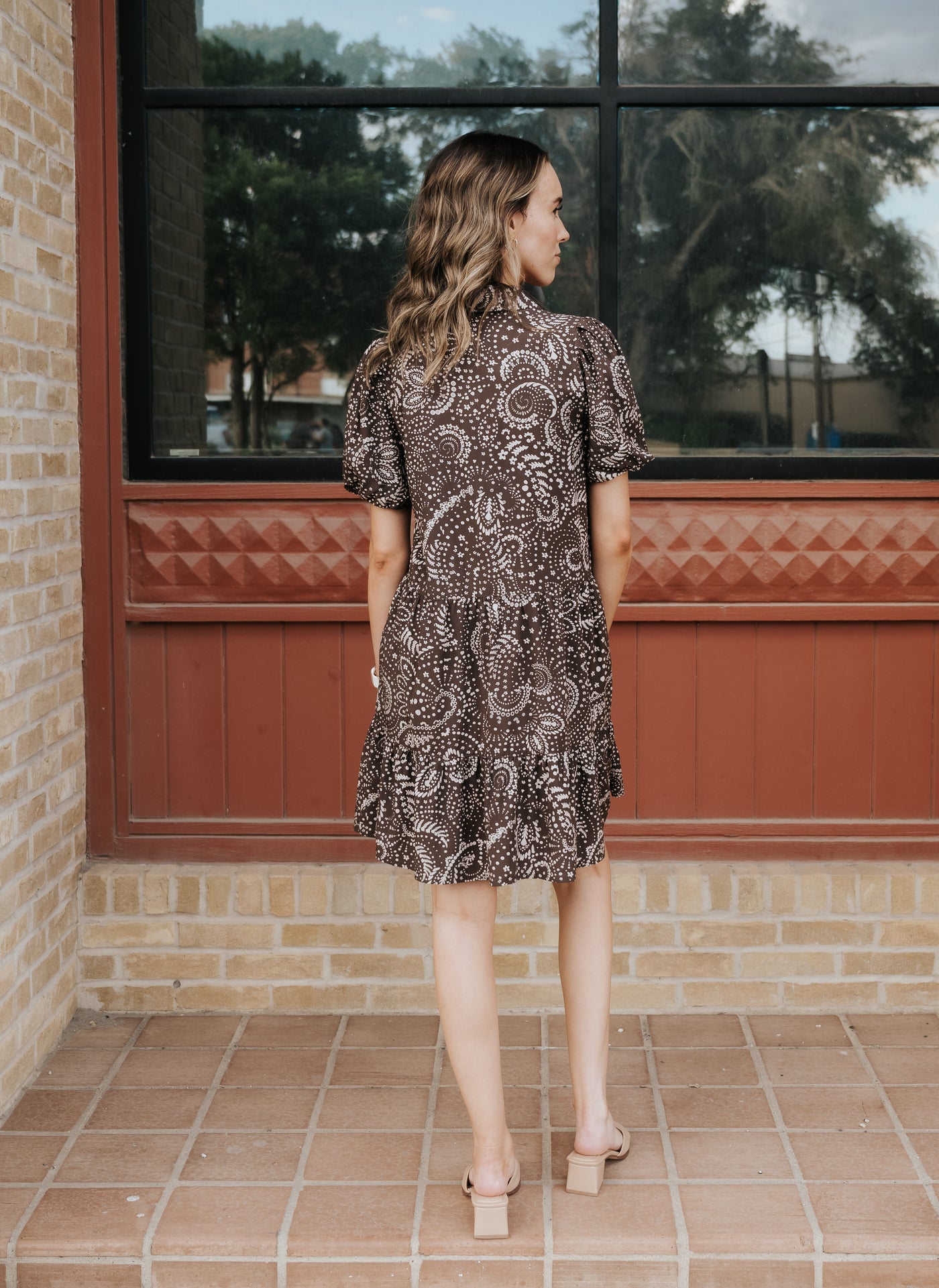 Brown Nazca Short Sleeve Mini Dress VTP50112