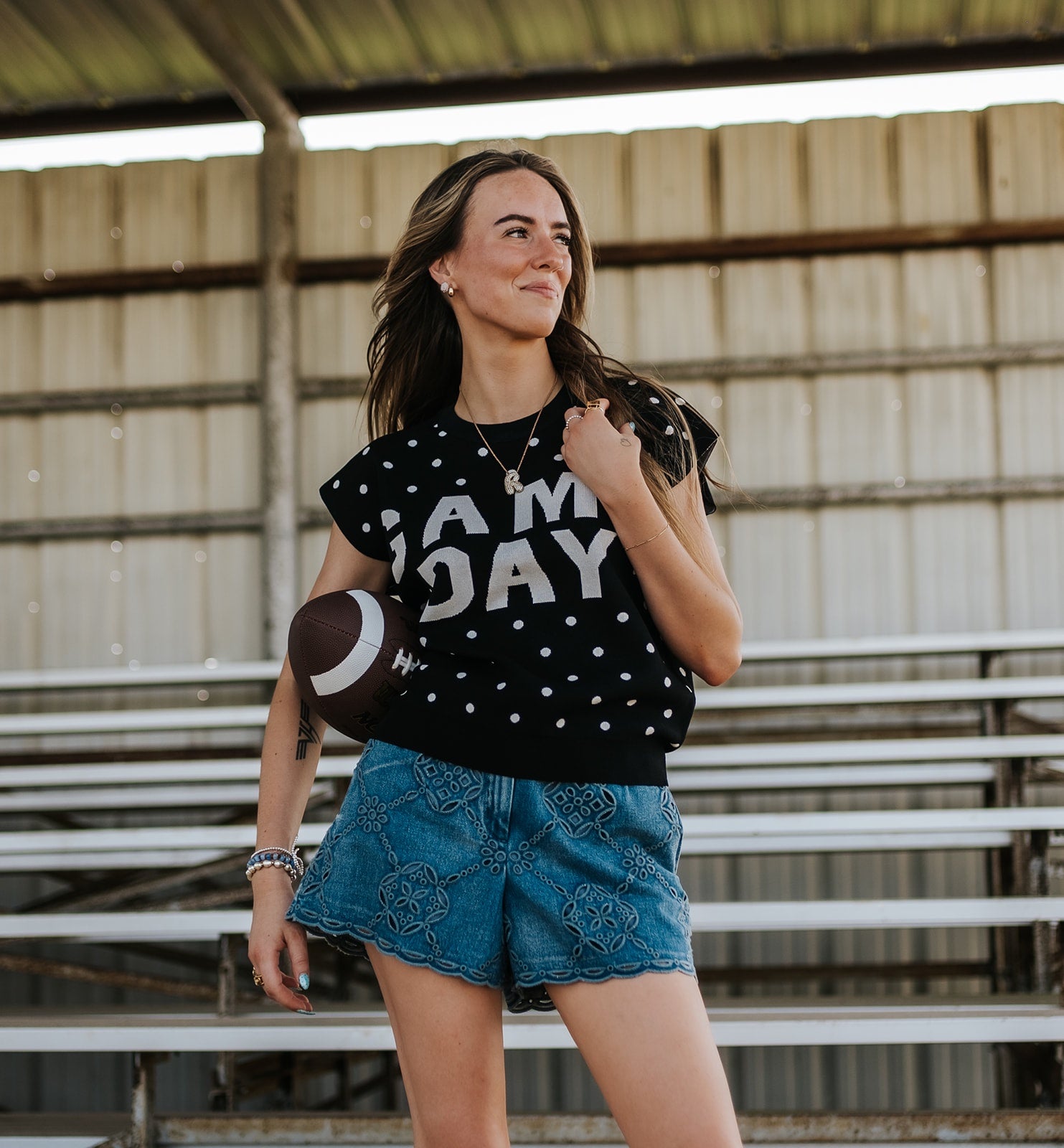 Black Game Day Sleeveless Polka Dot Knit Top