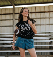 Black Game Day Sleeveless Polka Dot Knit Top