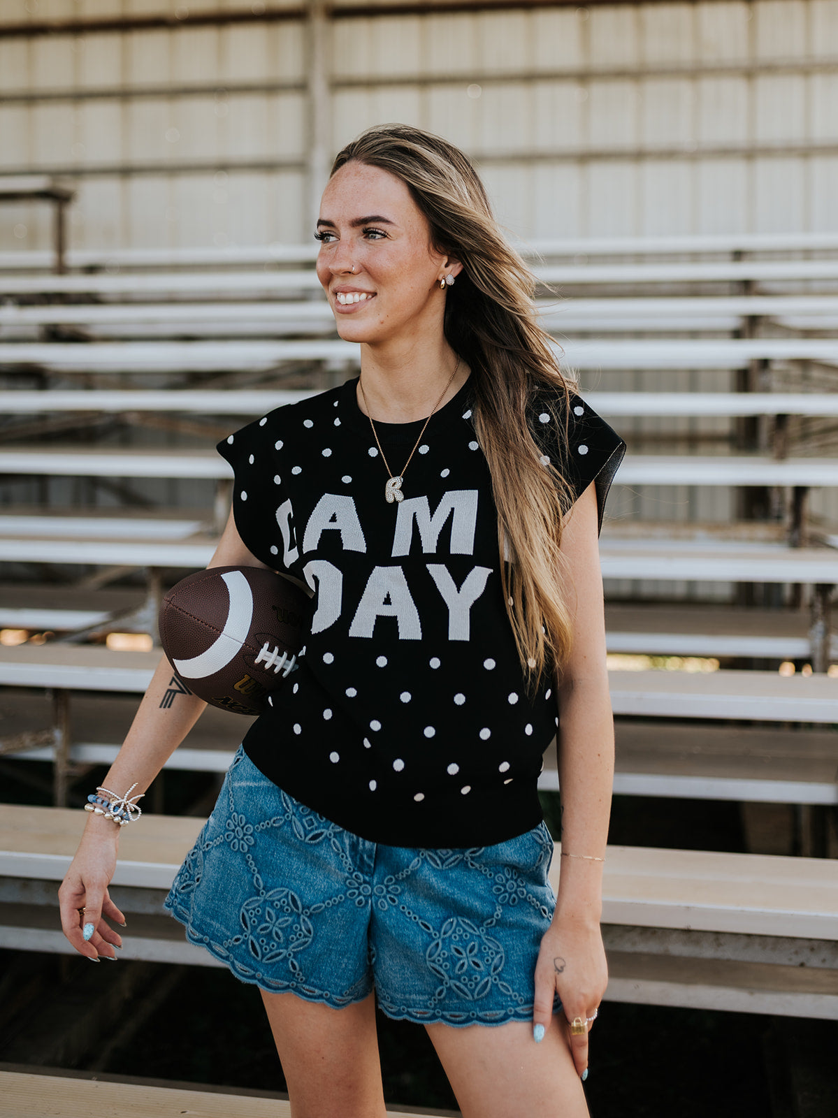 Black Game Day Sleeveless Polka Dot Knit Top