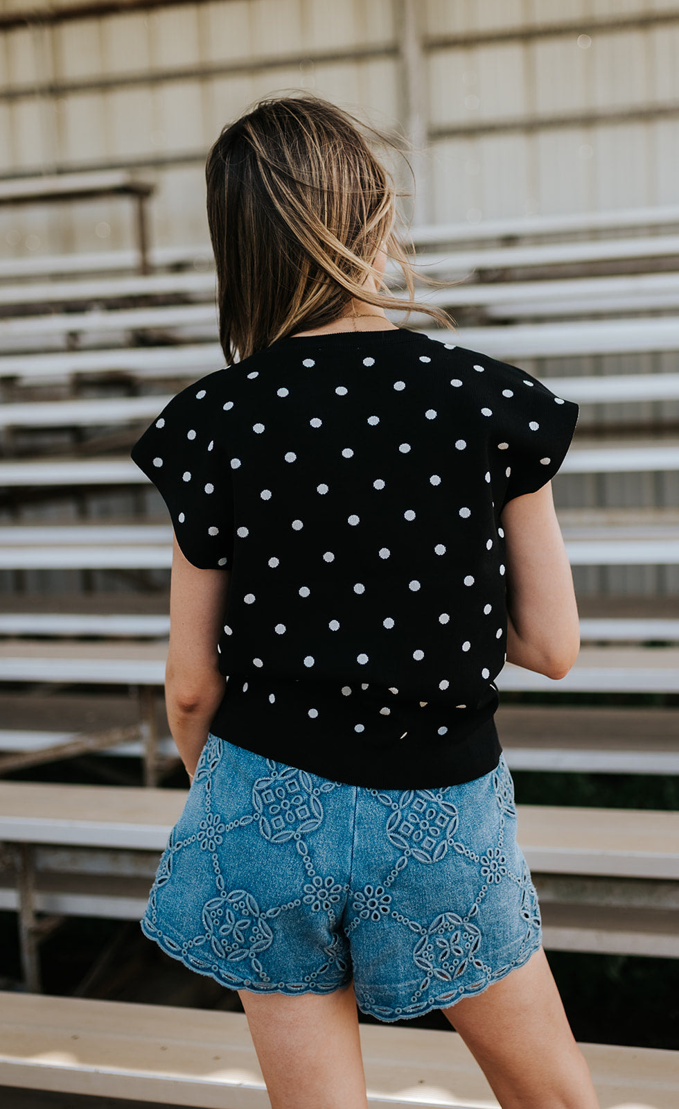 Black Game Day Sleeveless Polka Dot Knit Top