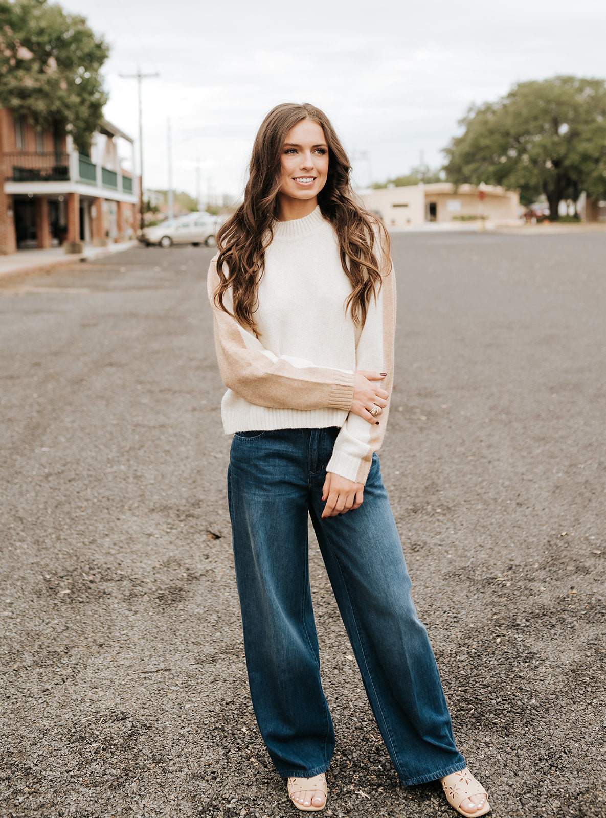 Tan Natural Color Block Sweater SWB11541