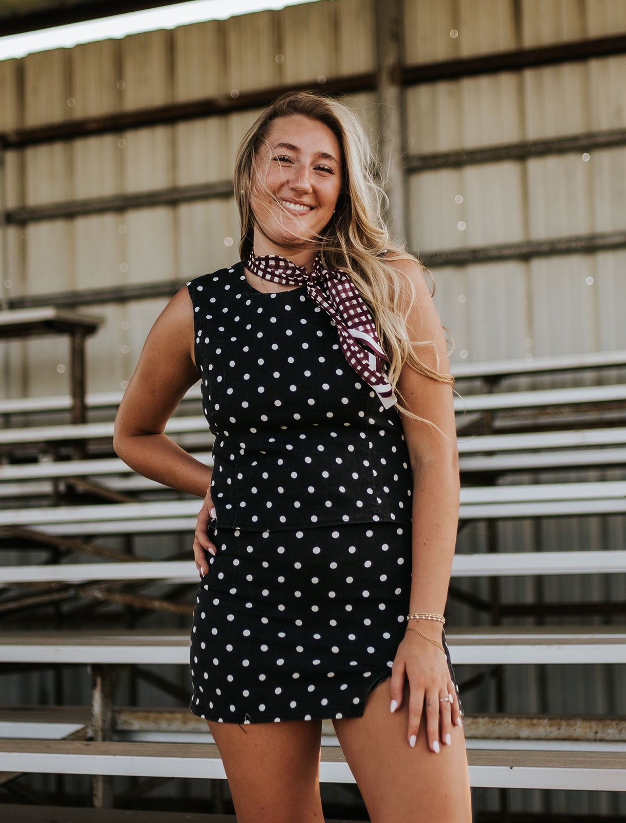 Black Polka Dot Top and Skirt Set-IST5697-L
