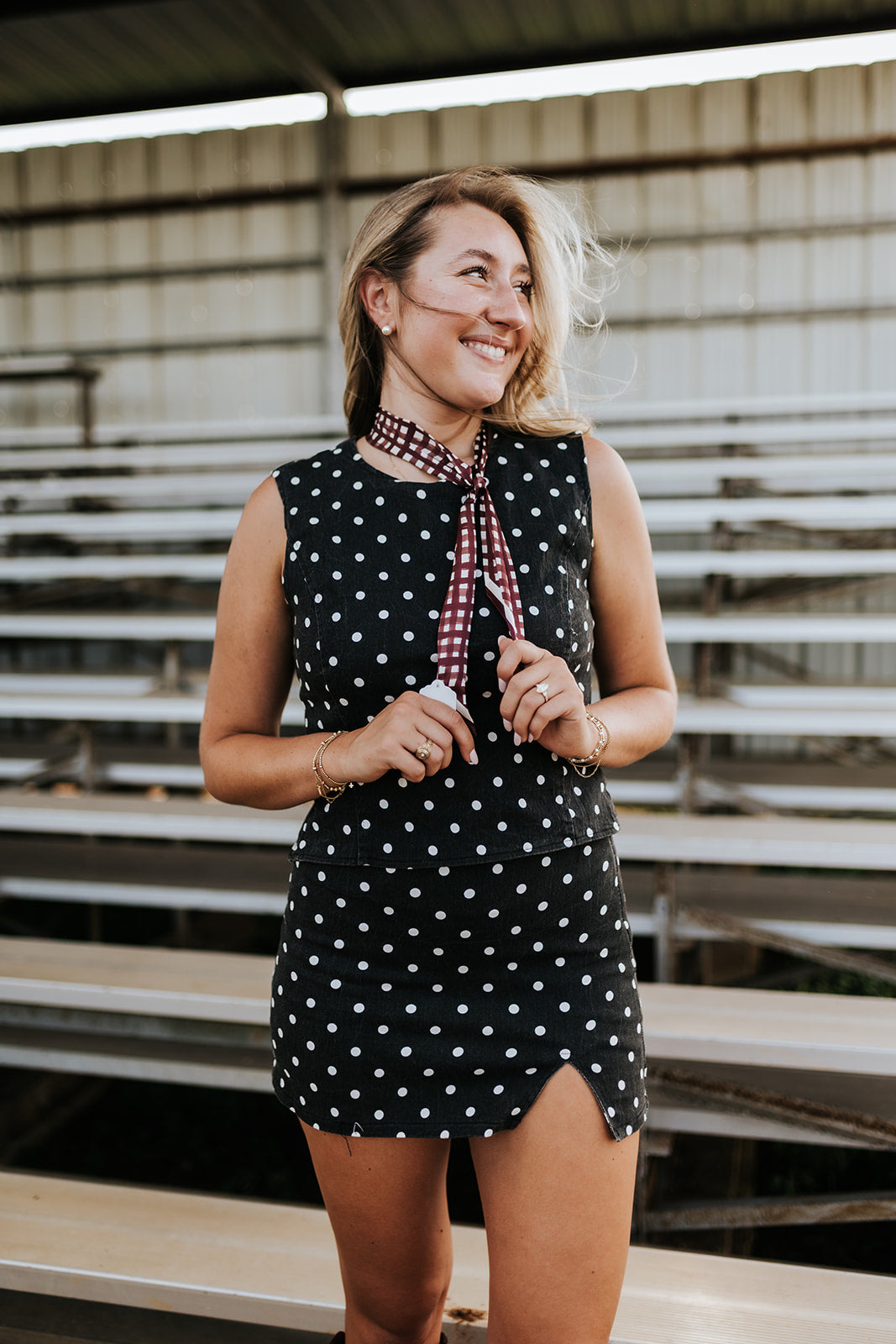 Black Polka Dot Top and Skirt Set-IST5697-L