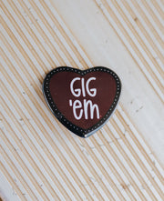 Gig 'Em Heart Shaped Game Day Button 2034