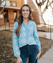 Gianna Vintage Posies Blue Top