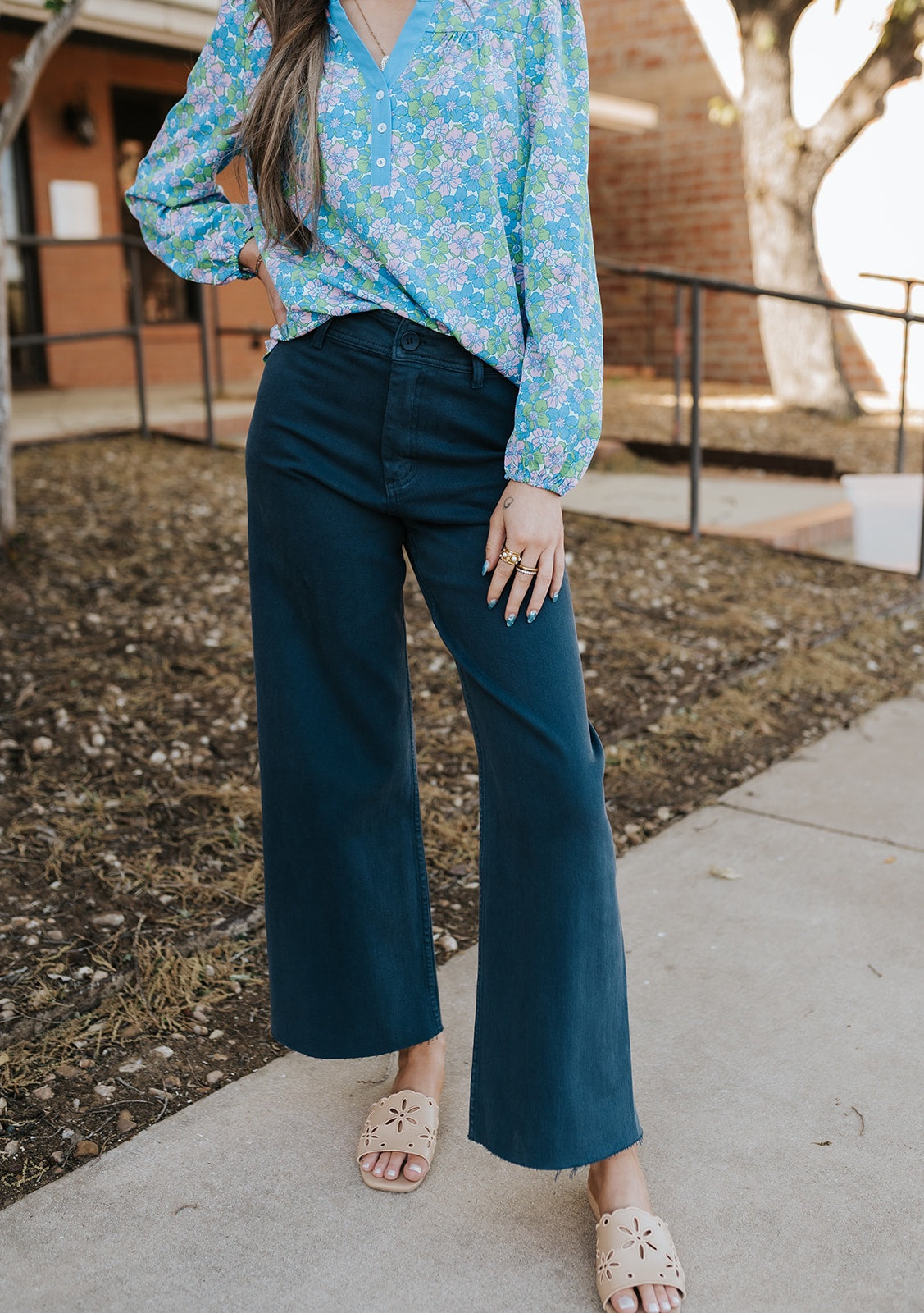 Navy Straight Wide Leg Pants MMP623