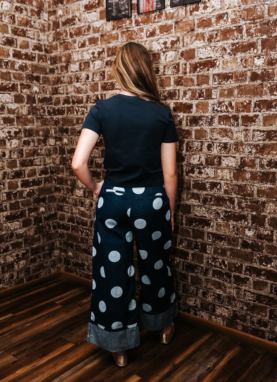 Deep Navy Cuffed Hem Wide Leg Denim Pants P10356LL