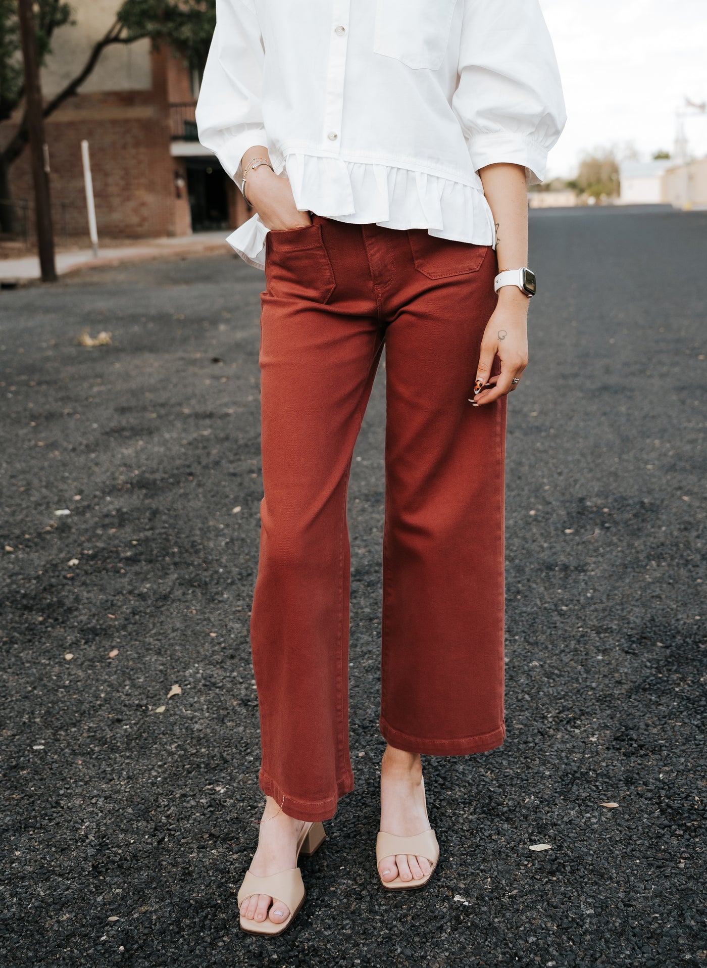 Dark Burgundy Patch Pocket Wide Leg Jean BP433J